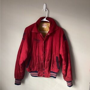 Red Vintage Varsity Jacket with Striped Cuffs